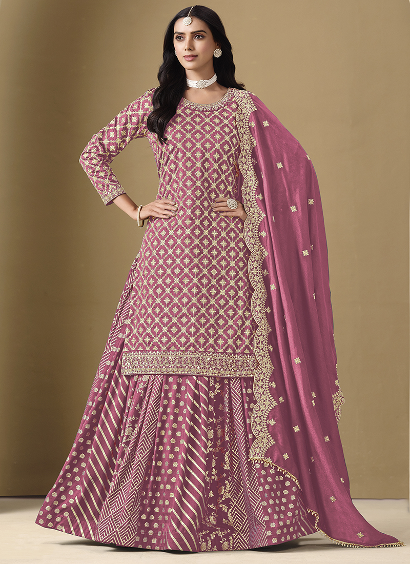 Pink Lehenga style Suits Dola Jacquard Silk